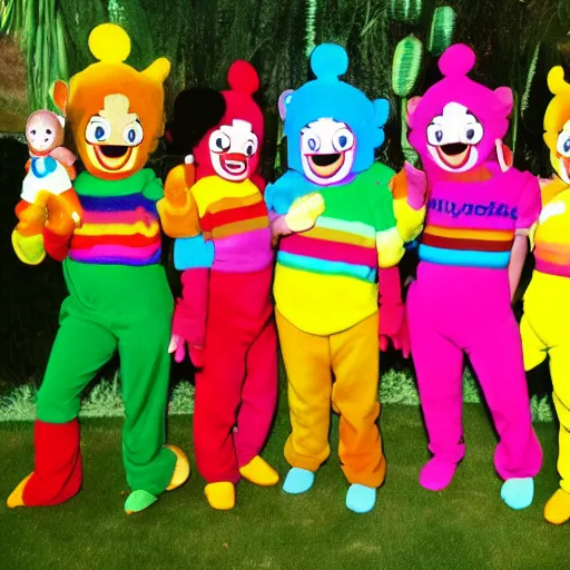 Image similar to Mexican teletubbie Memphis group style