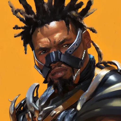 Image similar to greg manchess portrait painting of killmonger as an overwatch character, medium shot, asymmetrical, profile picture, organic painting, sunny day, matte painting, bold shapes, hard edges, street art, trending on artstation, by huang guangjian and gil elvgren and sachin teng