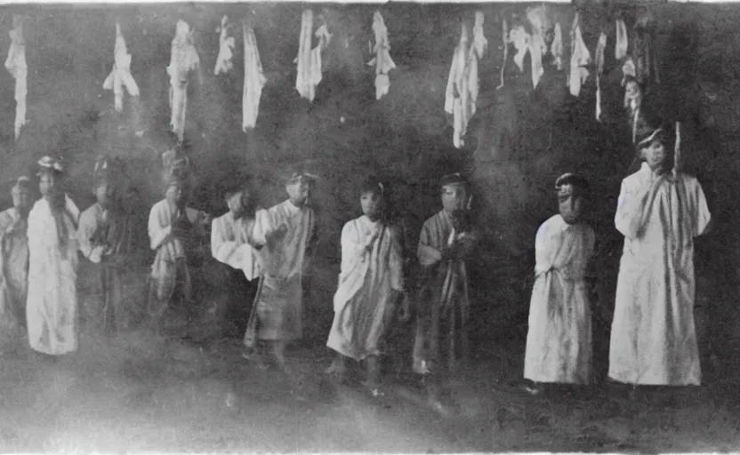 Prompt: secret society in bangkok 1 9 2 0, summoning spirit, black and white photography