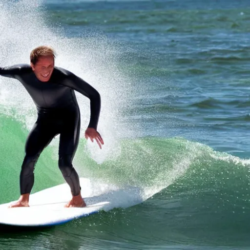 Image similar to action picture of a man surfing a wave using an ironing board