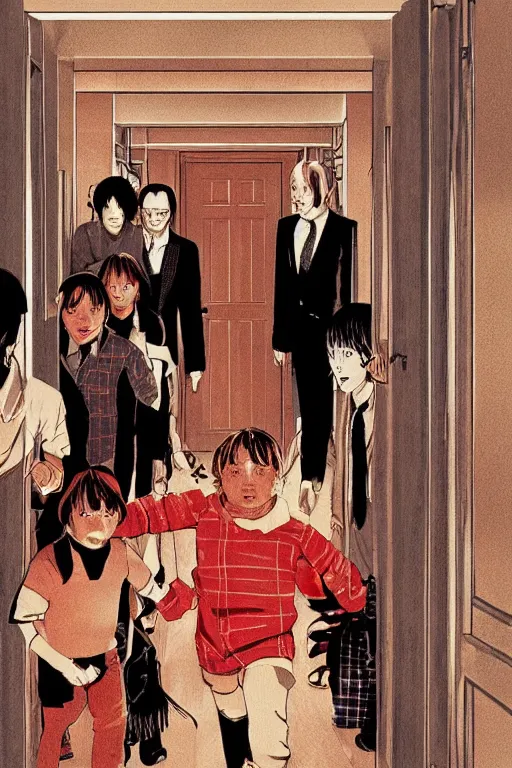 Image similar to a takumi wada illustration of a scene from the shining ( 1 9 8 0 )