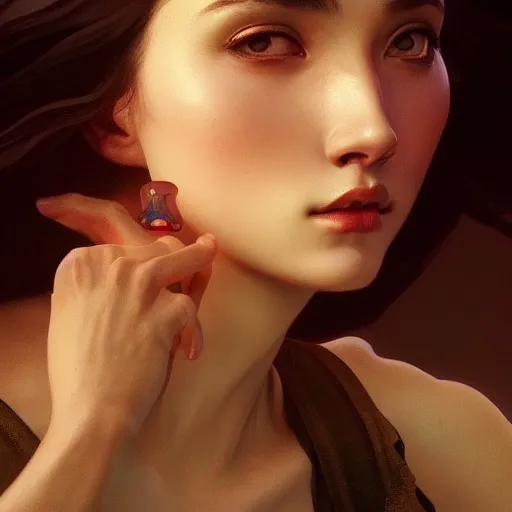 Image similar to a portrait of ghandicinematic lighting, photorealistic, octane render, 8 k, depth of field, 3 d, art by artgerm and greg rutkowski and alphonse mucha and uang guangjian and gil elvgren and sachin ten