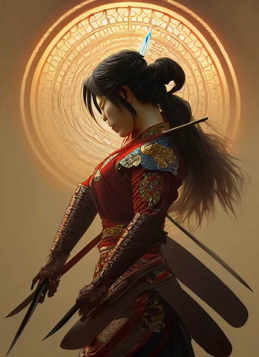 Image similar to ultra realistic illustration, wrathful samurai warrior woman, intricate, elegant, highly detailed, lotus flower, digital painting, artstation, concept art, smooth, sharp focus, illustration, art by artgerm and greg rutkowski and alphonse mucha and wlop