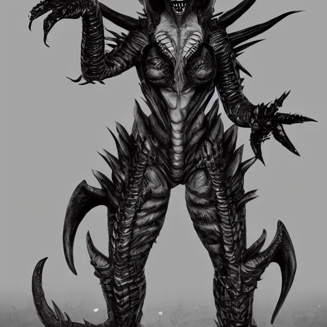 Prompt: an female humanoid fusion of a dragon, a kaiju, and a deathclaw dressed like a punk trending on artstation deviantart pinterest detailed hyper detailed photorealistic hd 8 k post - processing high resolution