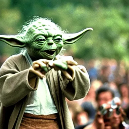 Image similar to yoda performing at woodstock