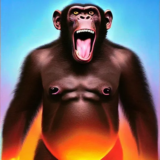 Image similar to Strong Angry Chimpanzee Screaming, Boris Vallejo, Epic, 8k resolution, ArtStation, Hyperrealistic