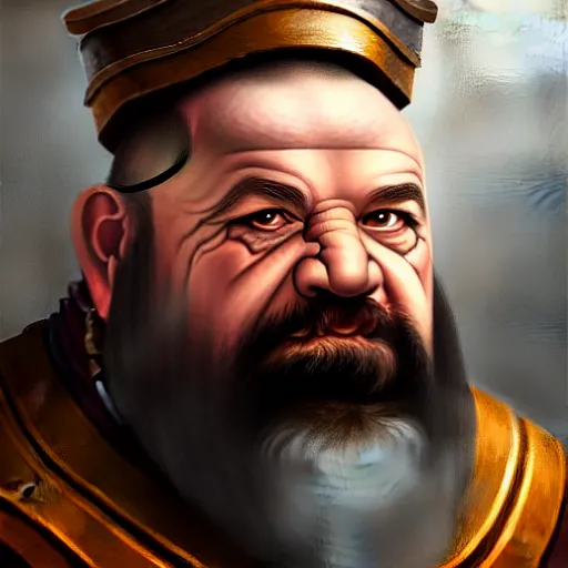 Image similar to portrait painting of a dwarven doctor wearing a surgeon's garb, sharp focus, award - winning, trending on artstation, masterpiece, highly detailed, intricate. art by merwild and ernesto irawan and rachel denton