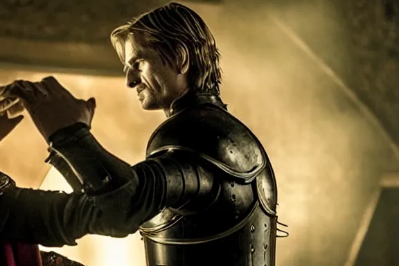 Image similar to very very intricate photorealistic photo of jaime lannister defeating cersei, photo is in focus with detailed atmospheric lighting, award - winning details