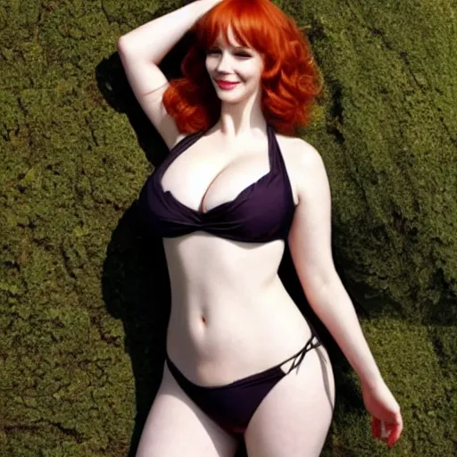 Image similar to full body photo of christina hendricks in a bikini