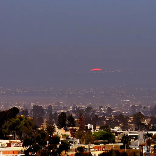 Image similar to !dream Early evening has set in. California's noncommital sun shrugs through the haze. If Midwest evenings boast a lush act of violence thrown against the sky, this so-called golden state treats its day-ends with the frugality of divorce. Dips out, aloof.