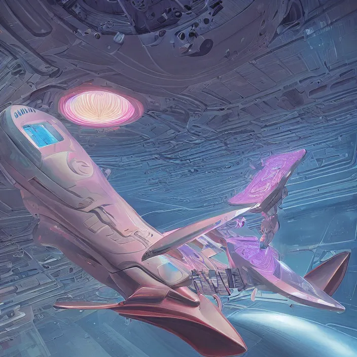 Image similar to latex domme spaceship, science fiction, extremely detailed, sharp focus, pastel colors, intricate, realistic, smooth, volumetric lighting, digital painting, by stalenhag, by alex grey, by santiago calatrava