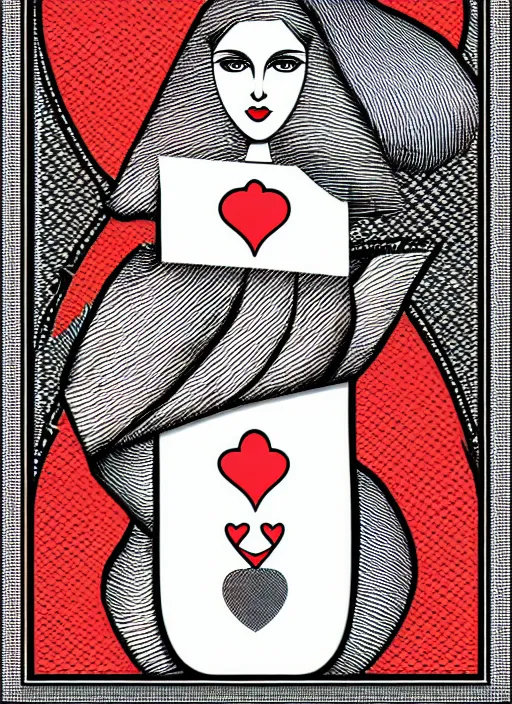 Image similar to playing card called the pregnant queen, 2D, vector art in the style of bycicle decks,