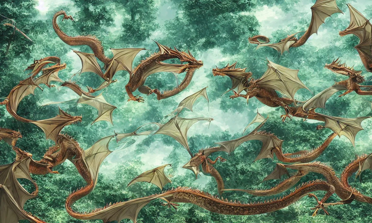 Prompt: summer chilling dragons, forested hills and interconnected high speed rails, digital art, 3 d illustration, transparent backround