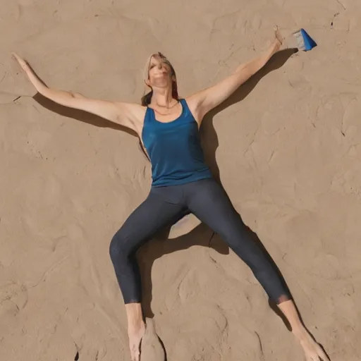 Prompt: photo of female yoga instructor on a surface of a planet in space