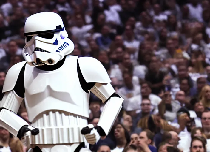 Image similar to ESPN still of Storm Trooper playing in the nba playoffs live on espn, 4k