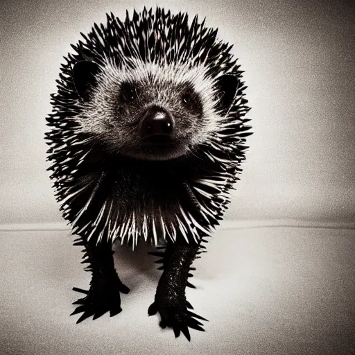 Image similar to black metal hedgehog with corpse paint, studio photography