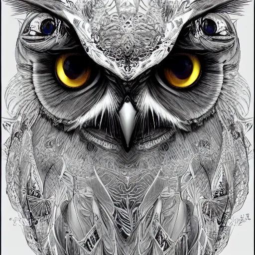 Prompt: the portrait of the absurdly beautiful, graceful, elegant, sophisticated, realistic owl, bright eyes, an ultrafine hyperdetailed illustration by kim jung gi, irakli nadar, intricate linework, bright colors, octopath traveler, final fantasy, unreal engine highly rendered, global illumination, radiant light, detailed and intricate environment