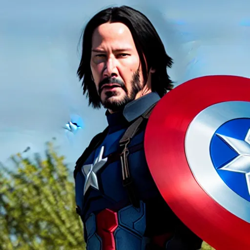 Image similar to Keanu reeves as Captain America 4K quality super realistic