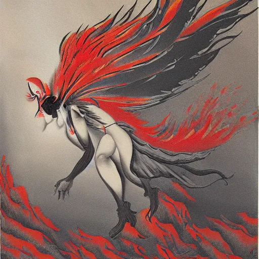 Image similar to Lava harpy, painting by Yoshitomo Nara