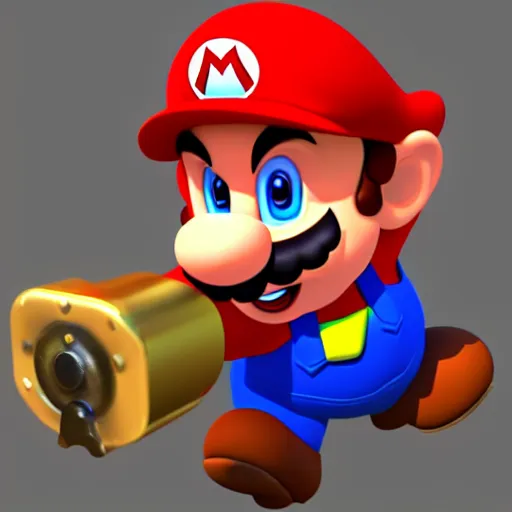 Prompt: Super Mario holding a gun,CG graphics