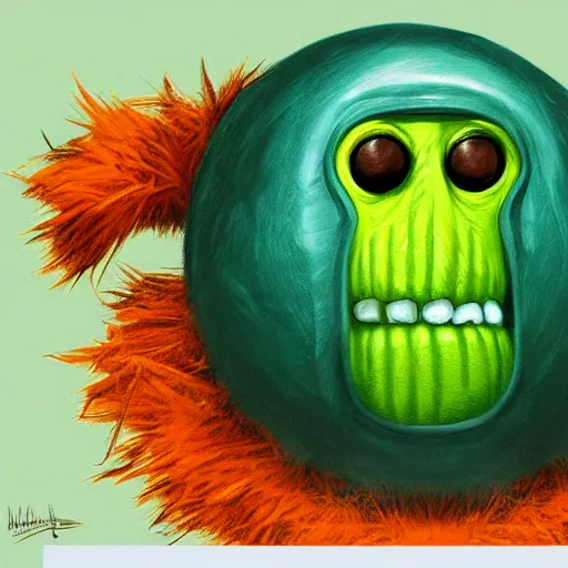 Image similar to a tennis ball monster , orange balaclava, digital art, fantasy, magic, trending on artstation, ultra detailed, professional illustration by Basil Gogos