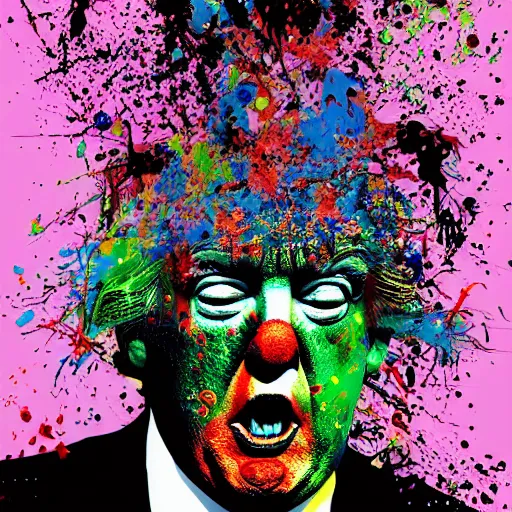 Prompt: Donald Trump clown, Ralph steadman, psychedelic, ink splatter, detailed, 4k