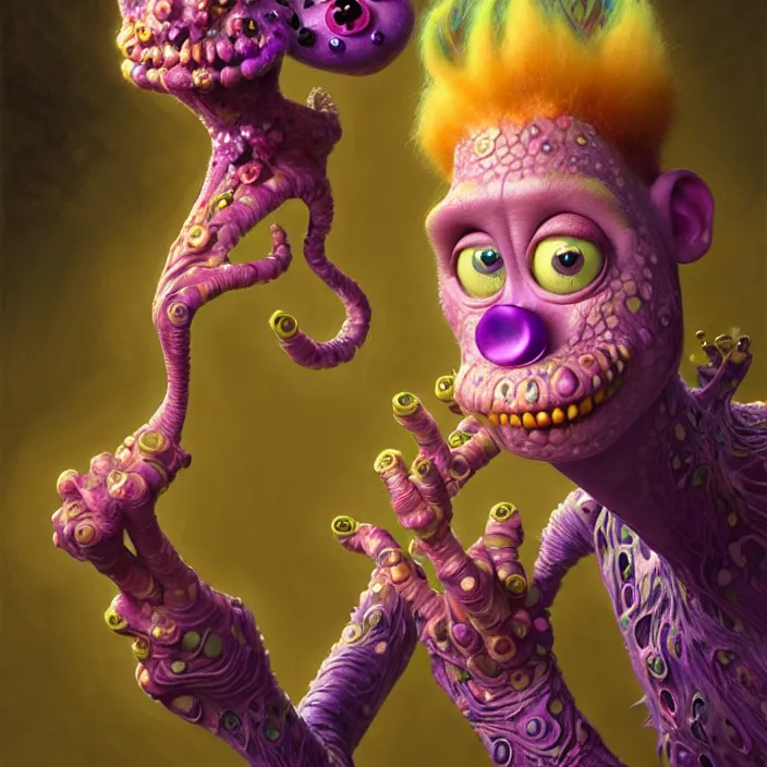 Image similar to psychedelic Monsters Inc. character, Pixar, diffuse lighting, fantasy, intricate, elegant, highly detailed, lifelike, photorealistic, digital painting, artstation, illustration, concept art, smooth, sharp focus, art by John Collier and Albert Aublet and Krenz Cushart and Artem Demura and Alphonse Mucha