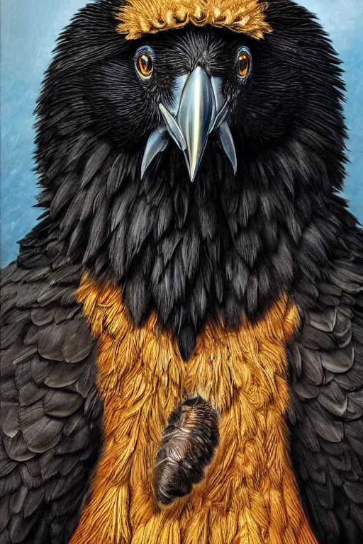 Prompt: a breathtakingly stunningly beautifully highly detailed portrait of a majestic raven, by rosetti and michael cheval and turner, 4 k