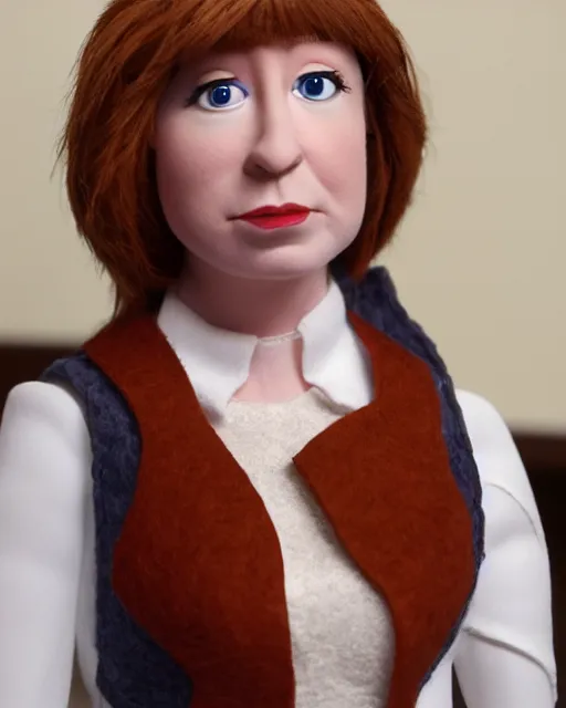 Image similar to erin hannon as a muppet. highly detailed felt. hyper real photo. 4 k.