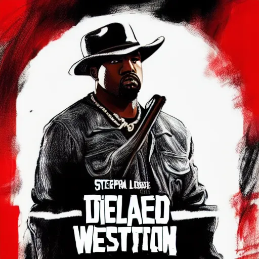 Image similar to kanye west in stephen bliss illustration red dead redemption 2 artwork of kanye west, face, in the style of red dead redemption 2 loading screen, by stephen bliss, artstation