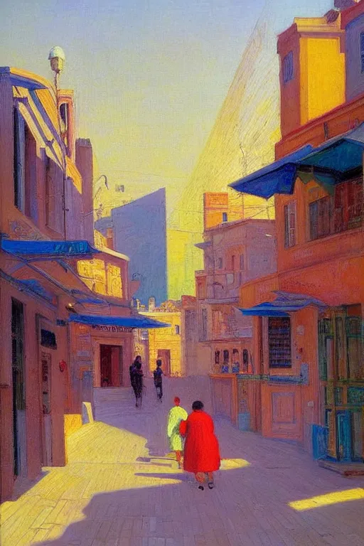 Prompt: tel aviv street, victor Nizovtsev, edward hopper