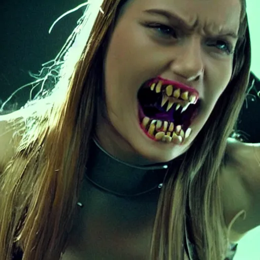 Prompt: cybernetic bio-mutant female human-beast, sharp teeth, movie still hd
