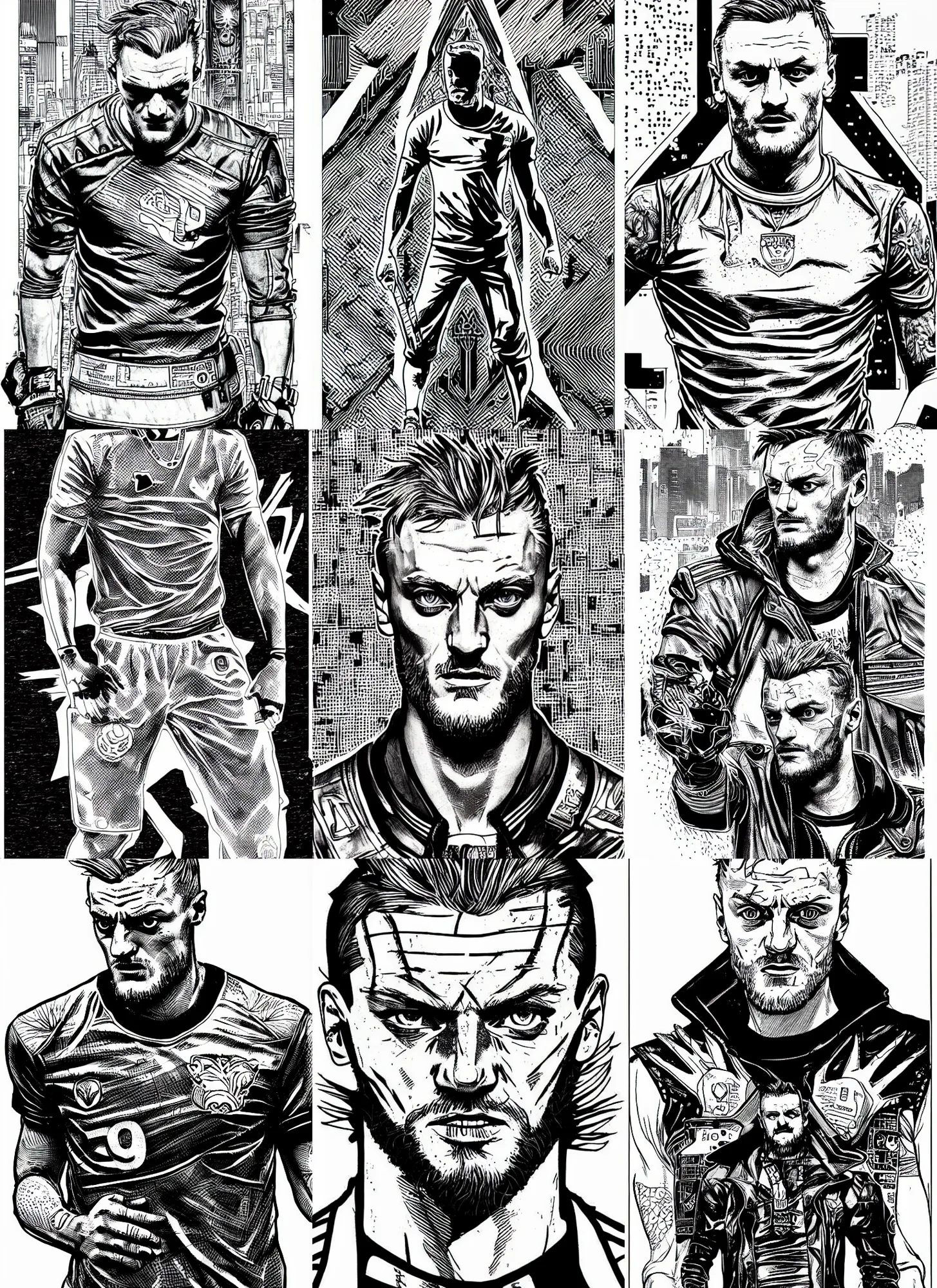 Prompt: jamie vardy, portrait, cyberpunk 2 0 2 0 manual, by steampoweredmikej, inktober, ink drawing, black and white, coloring pages, manga, highly detailed