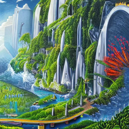 Image similar to Extraordinary beautiful city of the future in harmony with nature. Beautiful detailed painting by Lurid. (2022)