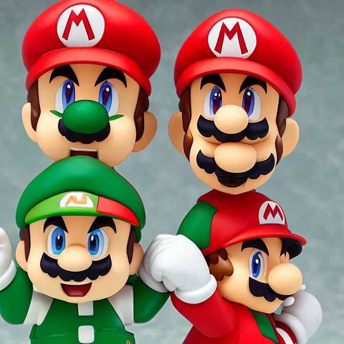 Prompt: Mario and Luigi, An anime Nendoroid of Mario and Luigi, figurine, detailed product photo