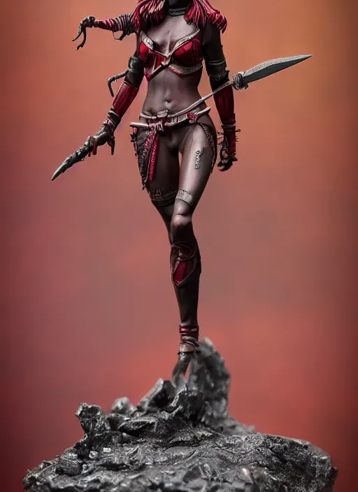 Image similar to 80mm resin detailed miniature of a Dark Elf Female, Dagger, red skin, Product Introduction Photos, 4K, Full body