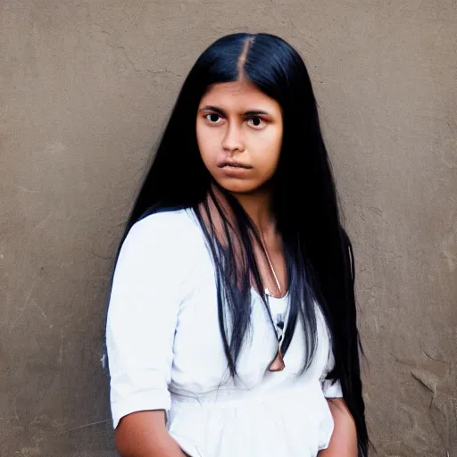 Image similar to young iraqui woman with long black straight hair, white dress