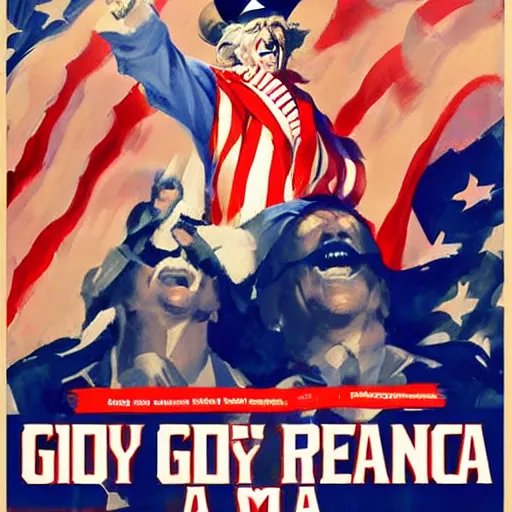 Image similar to greg manchess painting of a propganda poster of uncle sam saying glory to america, painting, trending on artstation, by huang guangjian and gil elvgren and sachin teng