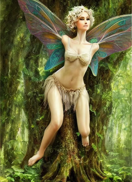 Image similar to beautiful oil painting full body portrait fairy faerie fey princess standing in forest highly detailed subtle alluring