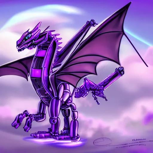 Prompt: very cute purple robototechnic dragon, Disney, epic, digital art