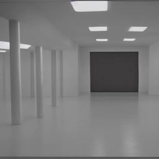 Image similar to a large cubic white room with no objects, misterious, 3 d perspective, still from movie by stanley kubrick