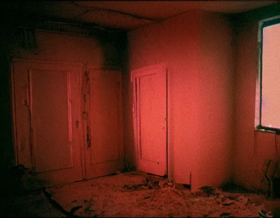 Prompt: 8 k film still, medium size room with figure film still 1 9 9 2 industrial neon water mold rot