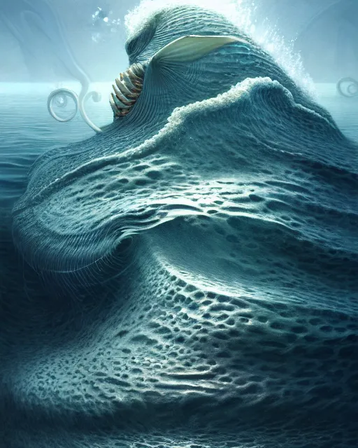 Image similar to a hyper - detailed 3 d render of aquatic animals of the cresting waves, surrealism!!!!! surreal concept art, lifelike, photorealistic, digital painting, aesthetic, smooth, sharp focus, artstation hd, by greg rutkowski, klimt and nixeu and ian sprigger and wlop and krenz cushart,