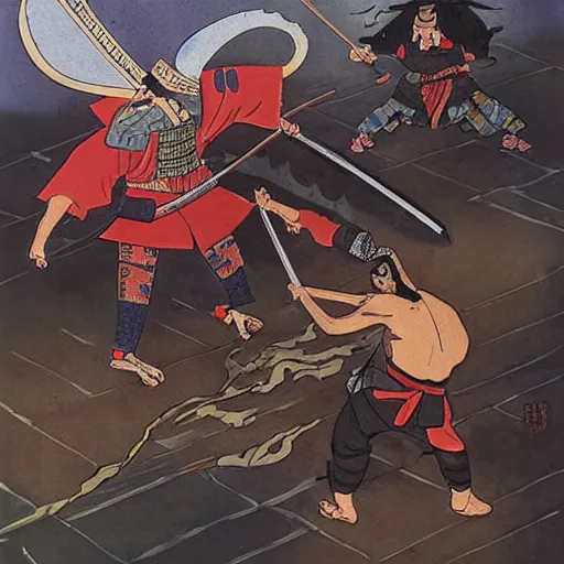 Prompt: samurai fighting a giant monster