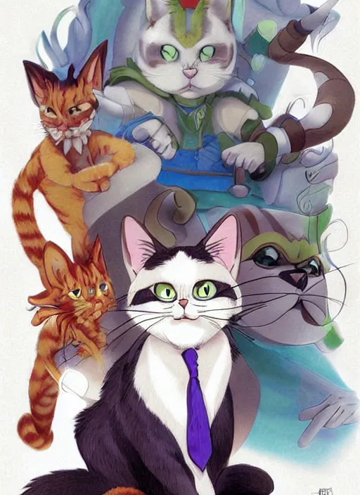 Image similar to official digital painting artwork of a cat character by don bluth, ross tran and studio ghibli.