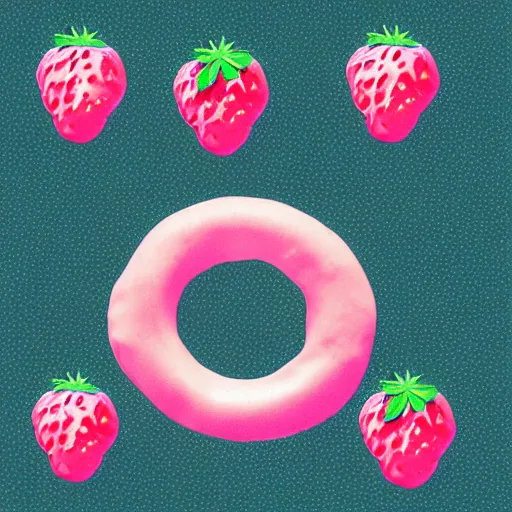 Image similar to strawberry frosted donut with sprinkles, pop art, album cover, shadow,