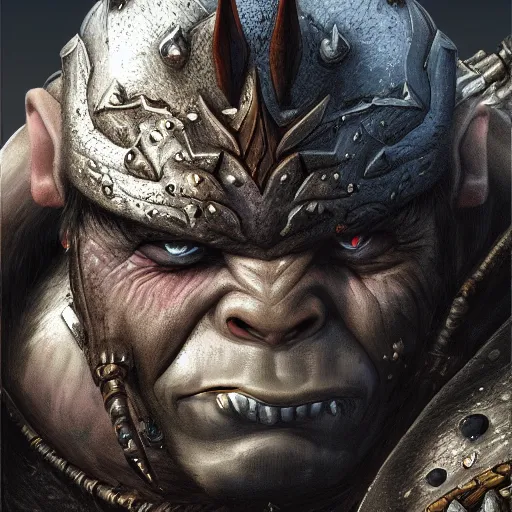 Image similar to a detailed portrait of an orc with armor, fantasy art illustration, incredibly highly detailed and realistic, 8 k, sharp focus