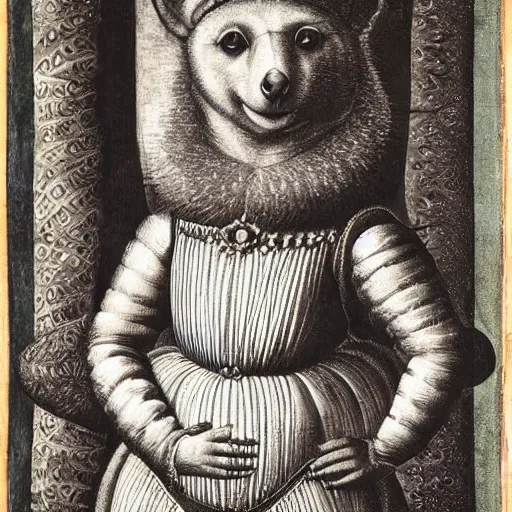 Prompt: portrait of an anthropomorphic quokka dressed as an italian queen, sandro bottecelli, 1 5 0 0