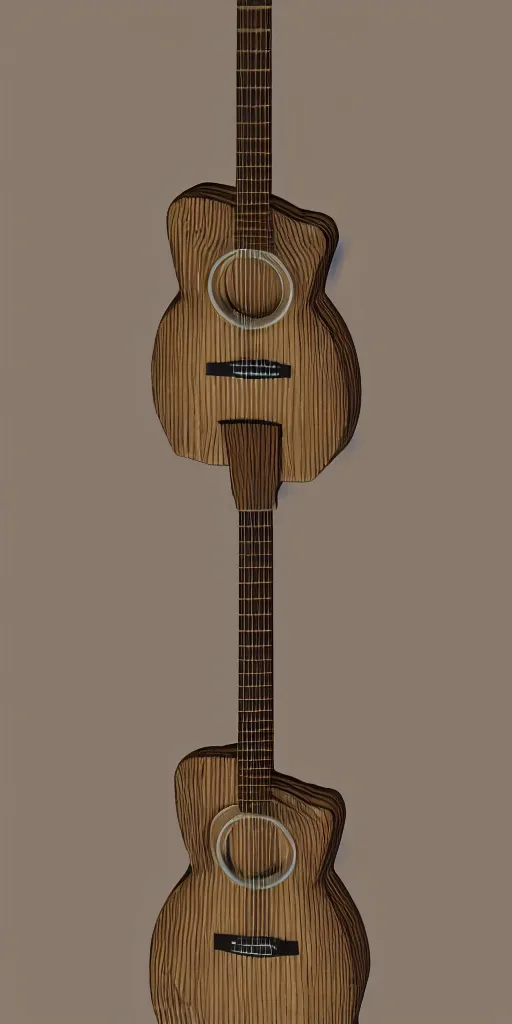 Image similar to model of an acoustic light wood guitar, cute cartoon, unreal engine 5, 3 d render, cinematic lighting, detailed product photo