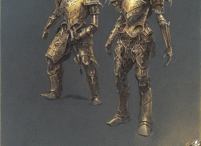 Image similar to royal knight in golden sun armor concept, by beksinski, dark soul concept art